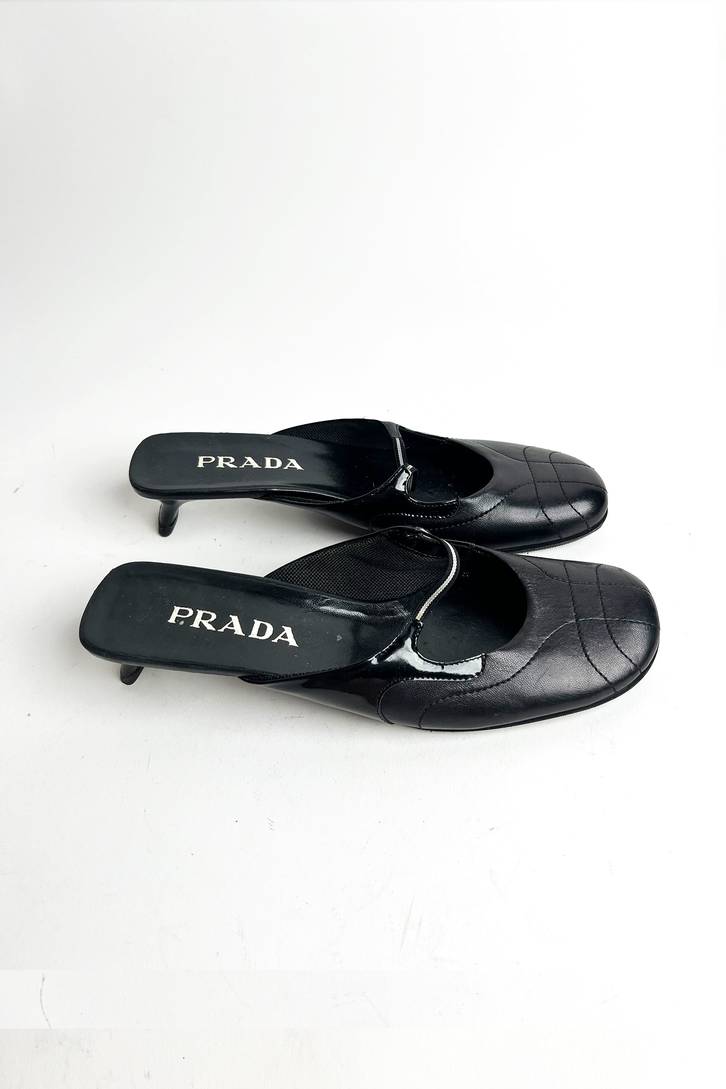 Vintage 90s Archive rare Prada sporty black mules with kitten heels