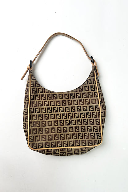 Vintage Fendi zucca print shoulder bag with pink leather trims