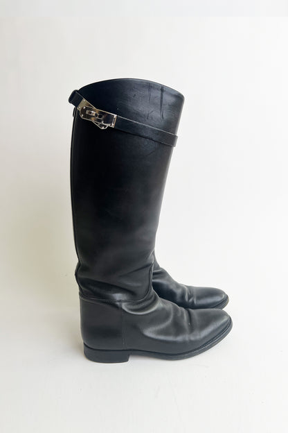 Hermes black kelly riding boots with silver hardware size 38 1/2