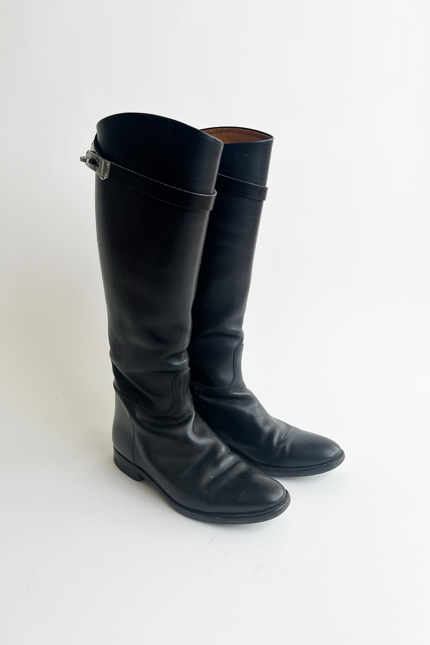 Hermes black kelly riding boots with silver hardware size 38 1/2