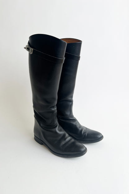 Hermes black kelly riding boots with silver hardware size 38 1/2