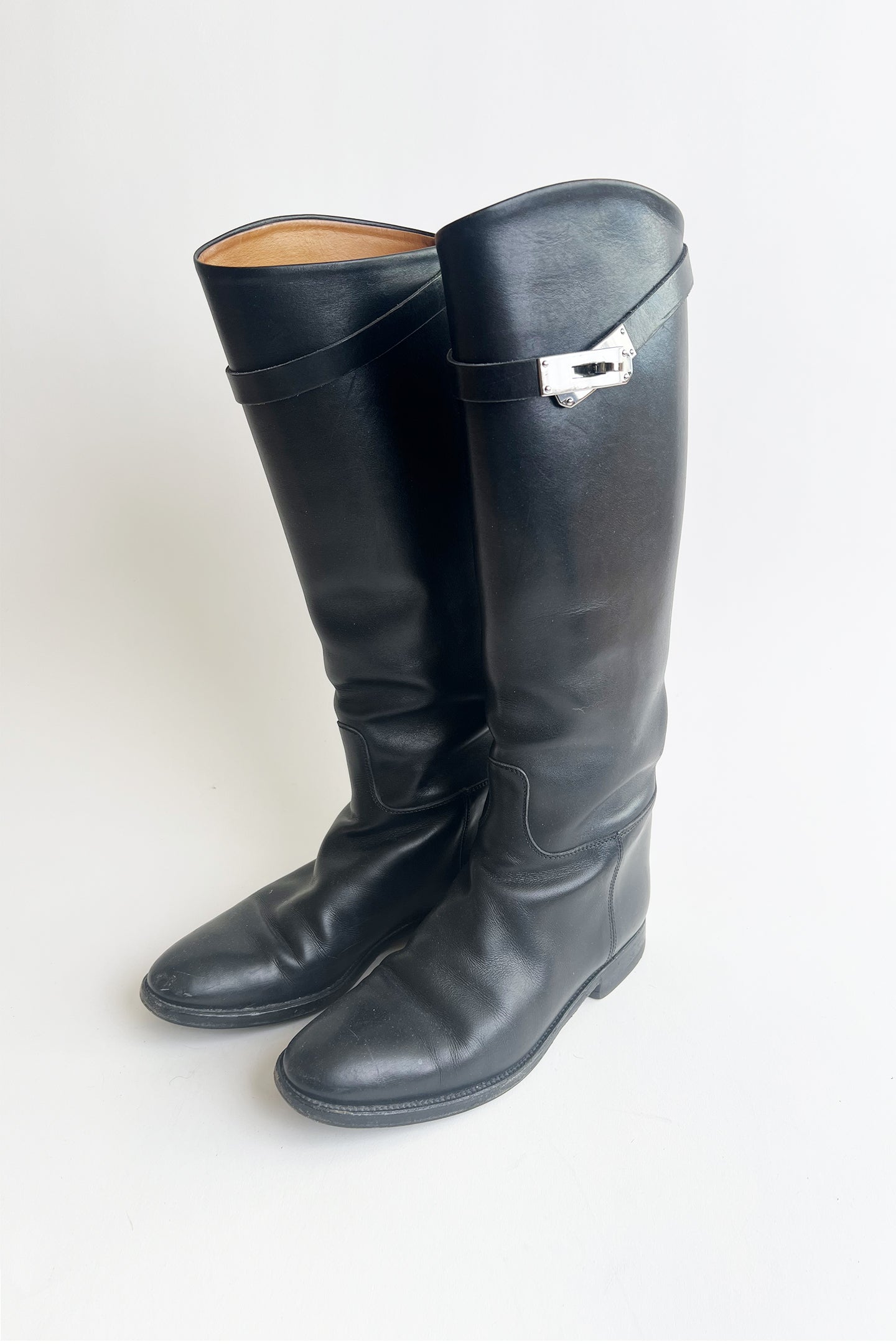 Hermes black kelly riding boots with silver hardware size 38 1/2