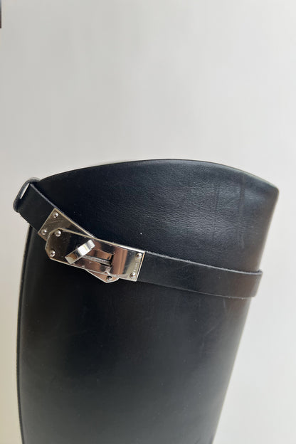 Hermes black kelly riding boots with silver hardware size 38 1/2