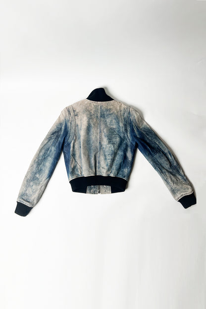 Vintage Diesel distressed denim leather bomber jacket