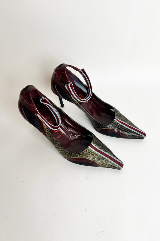 Vintage 2000s Miu Miu python sporty mary jane heels with mesh