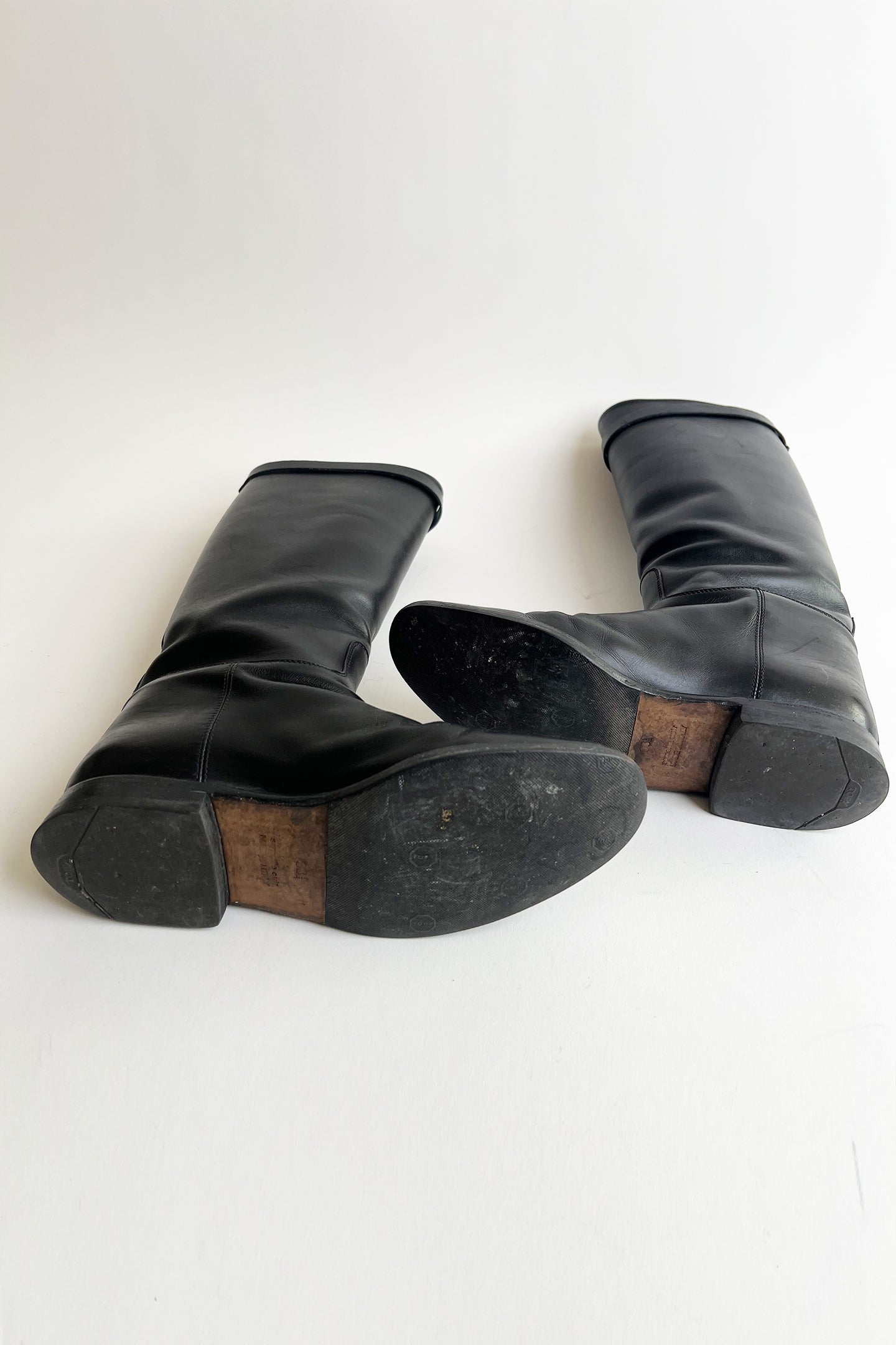Hermes black kelly riding boots with silver hardware size 38 1/2