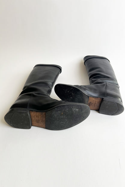 Hermes black kelly riding boots with silver hardware size 38 1/2