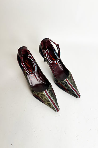 Vintage 2000s Miu Miu python sporty mary jane heels with mesh