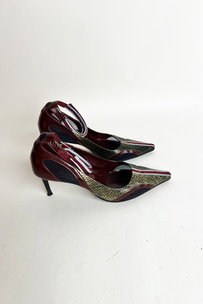Vintage 2000s Miu Miu python sporty mary jane heels with mesh