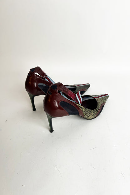 Vintage 2000s Miu Miu python sporty mary jane heels with mesh
