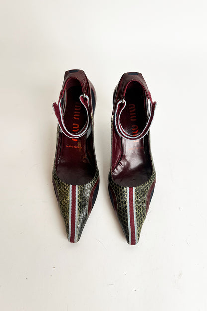 Vintage 2000s Miu Miu python sporty mary jane heels with mesh