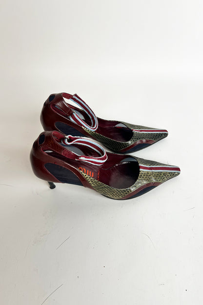 Vintage 2000s Miu Miu python sporty mary jane heels with mesh