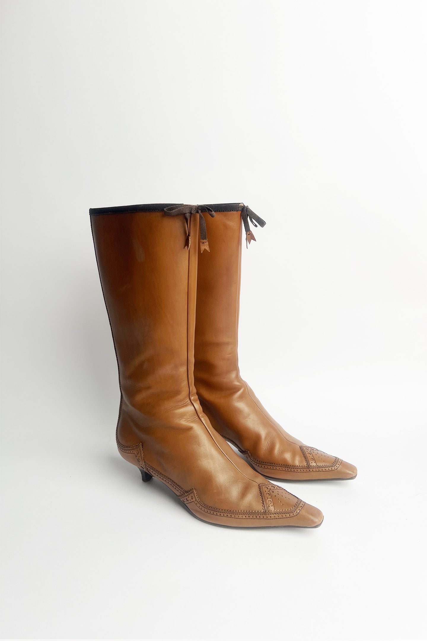 Vintage Prada brown lamb leather kitten heel boots 38 1/2