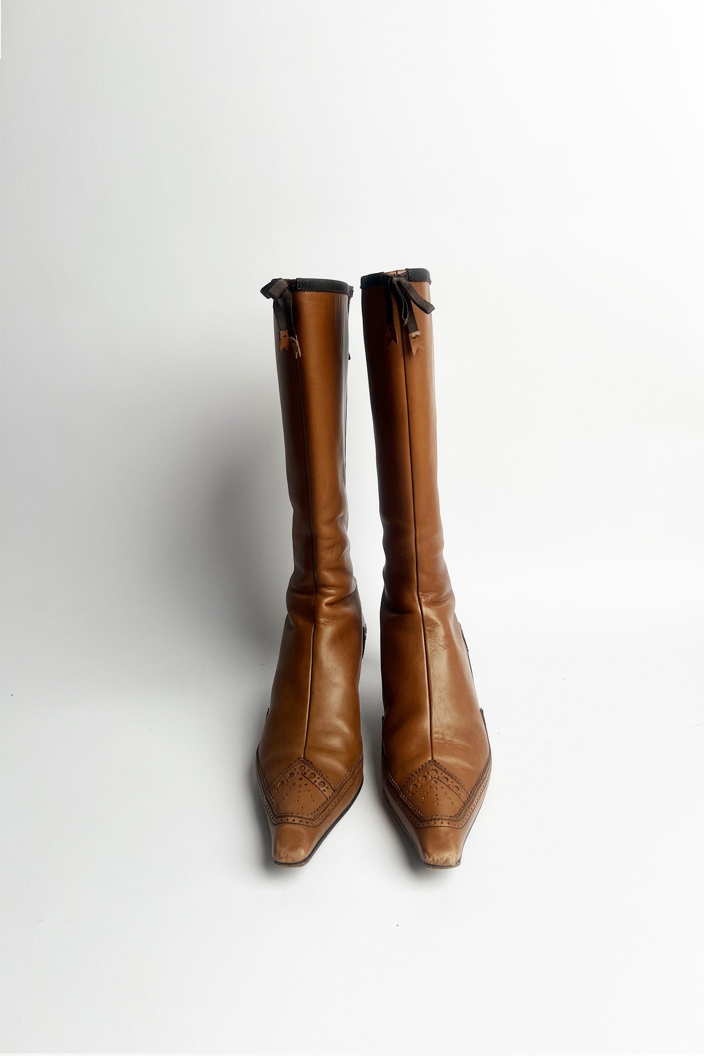 Vintage Prada brown lamb leather kitten heel boots 38 1/2