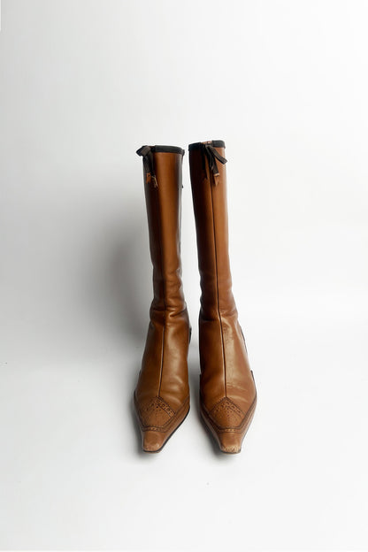 Vintage Prada brown lamb leather kitten heel boots 38 1/2