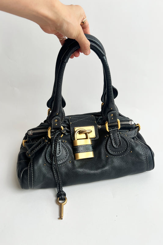 Vintage black leather Chloe Paddington bag