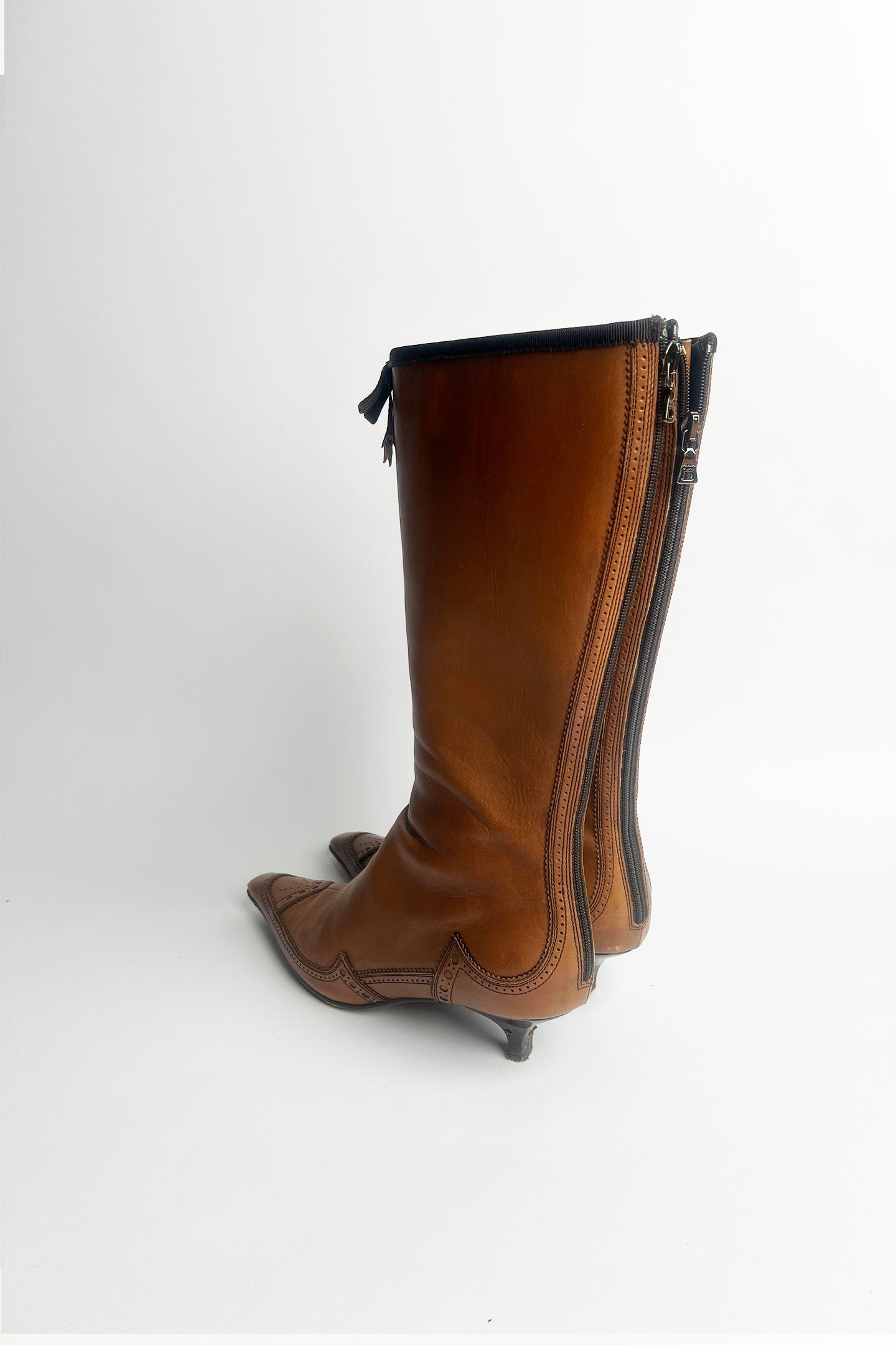 Vintage Prada brown lamb leather kitten heel boots 38 1/2