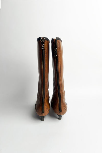 Vintage Prada brown lamb leather kitten heel boots 38 1/2
