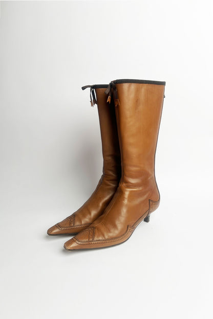 Vintage Prada brown lamb leather kitten heel boots 38 1/2