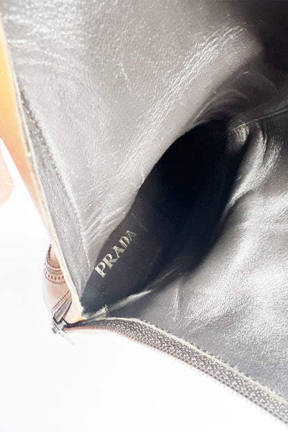 Vintage Prada brown lamb leather kitten heel boots 38 1/2