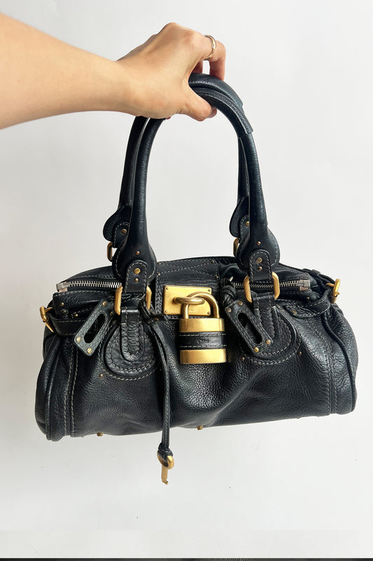 Vintage black leather Chloe Paddington bag with gold hardware