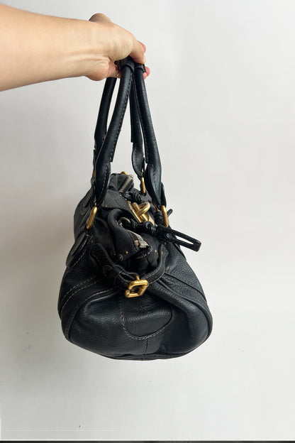 Vintage black leather Chloe Paddington bag with gold hardware