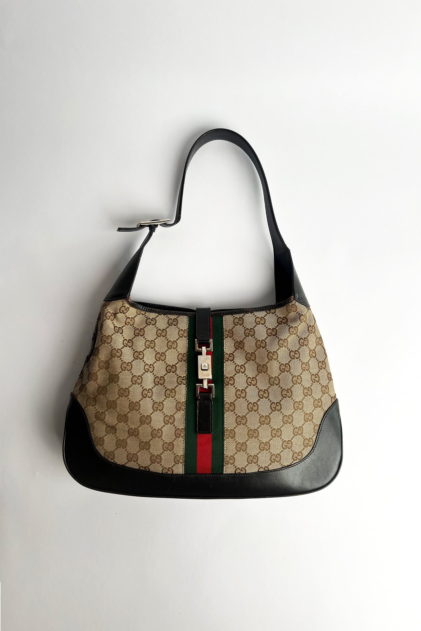 Vintage brown canvas Gucci jackie shoulder bag large