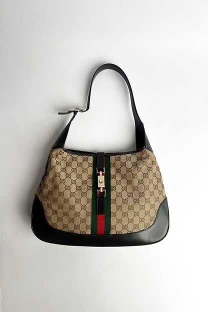 Vintage brown canvas Gucci jackie shoulder bag large