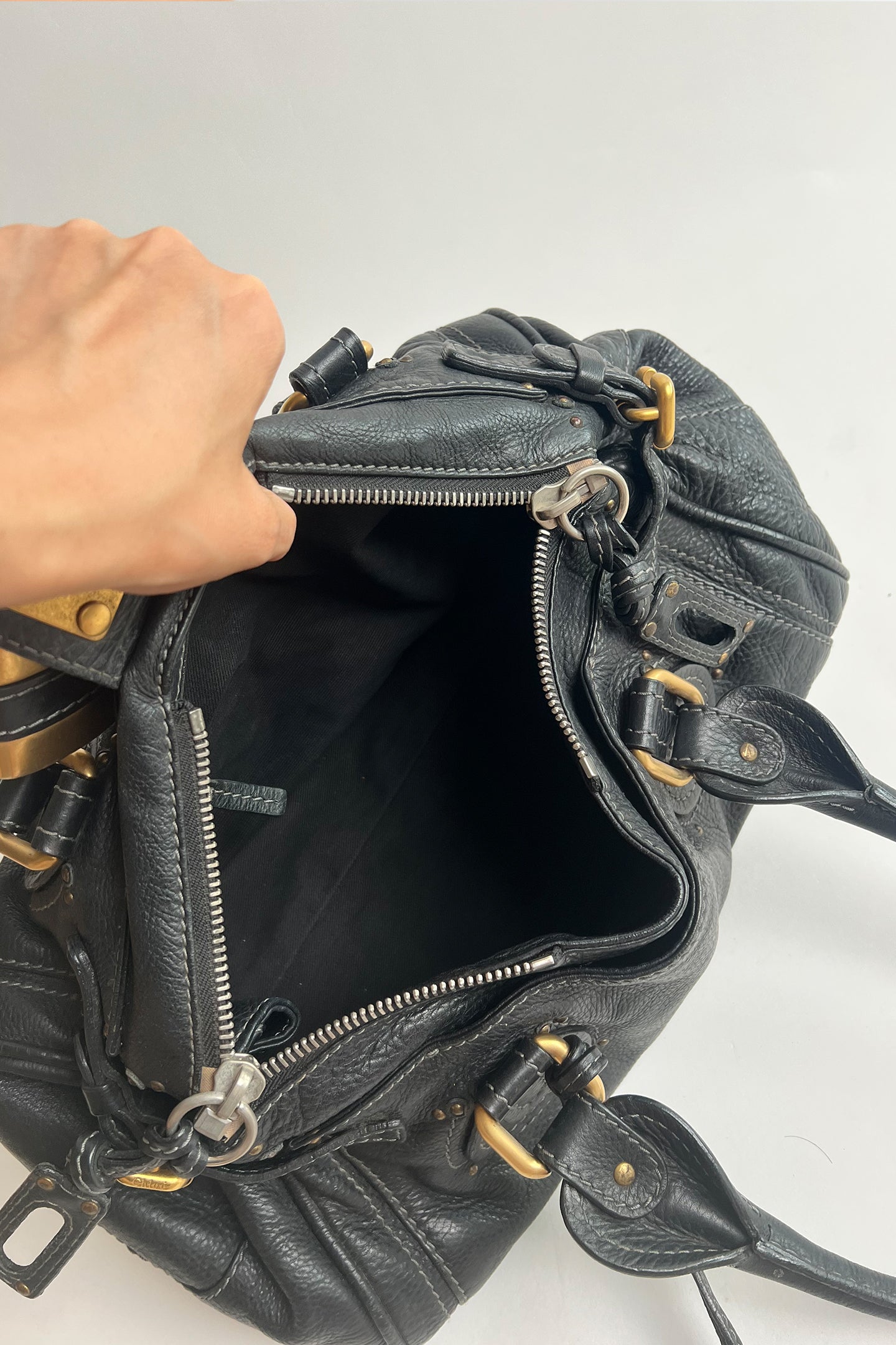 Vintage black leather Chloe Paddington bag with gold hardware