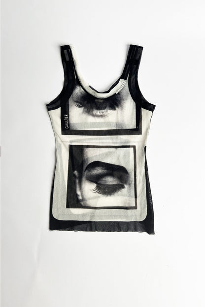 Vintage 90s Jean Paul Gaultier Madonna Eye Print Mesh tank top