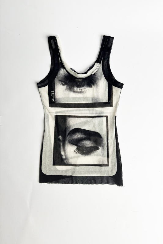 Vintage 2001 Jean Paul Gaultier Madonna Eye Print Mesh tank top