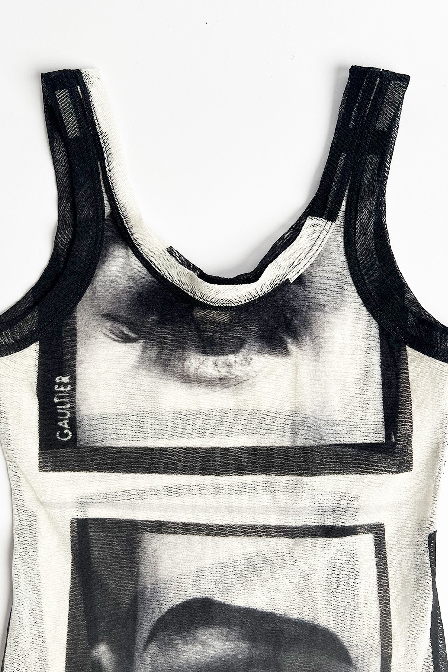 Vintage 90s Jean Paul Gaultier Madonna Eye Print Mesh tank top