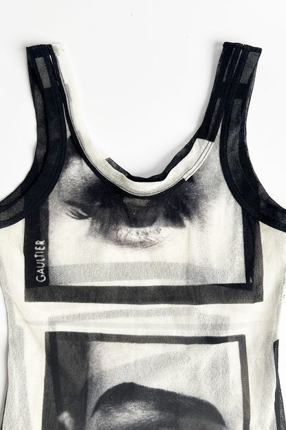 Vintage 90s Jean Paul Gaultier Madonna Eye Print Mesh tank top