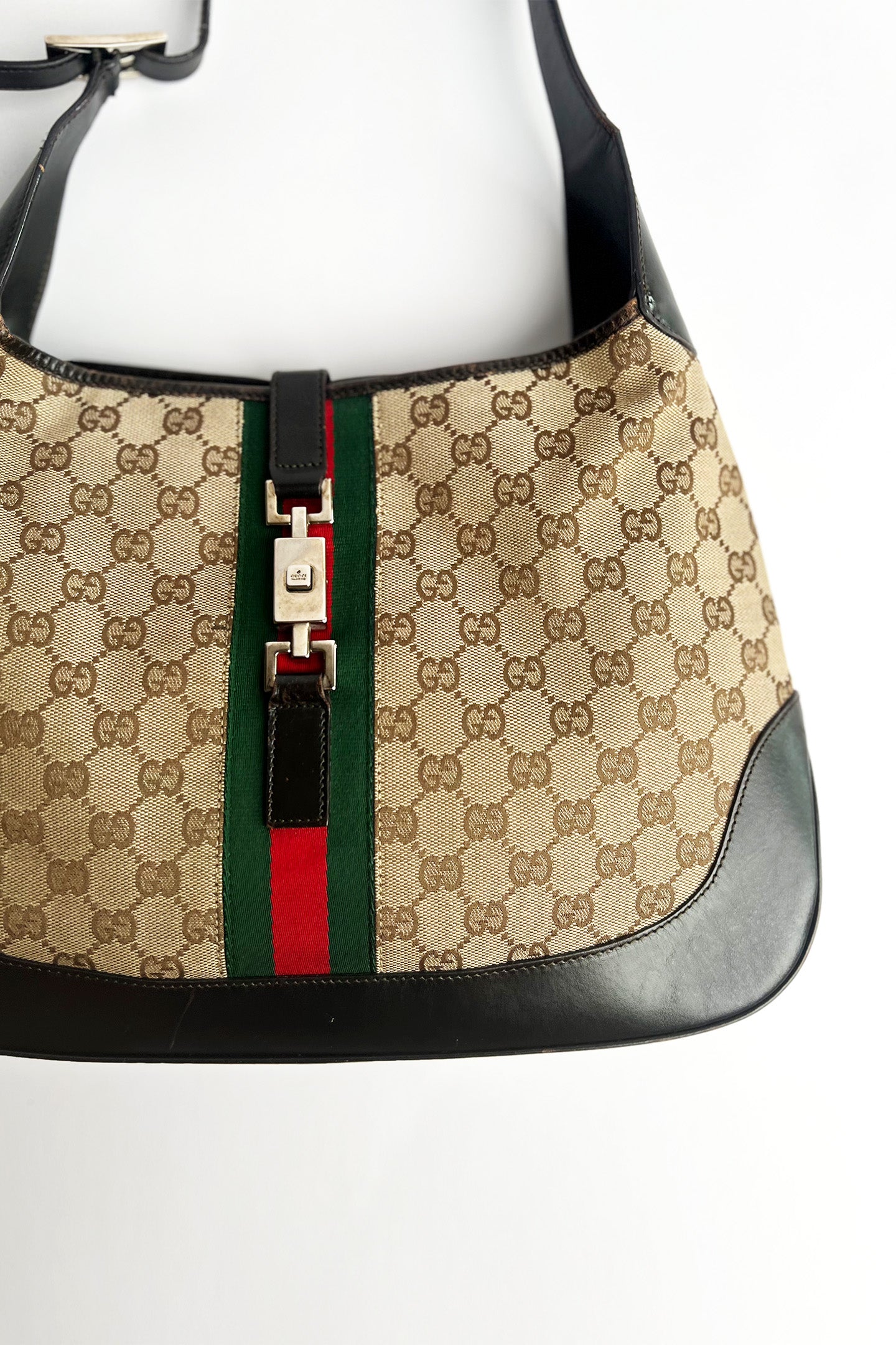 Vintage brown canvas Gucci jackie shoulder bag large