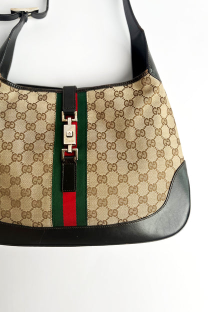 Vintage brown canvas Gucci jackie shoulder bag large