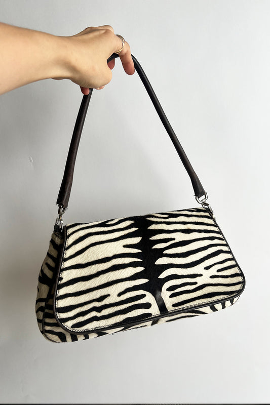 RARE Vintage 2000s Prada Zebra pony hair flip shoulder bag