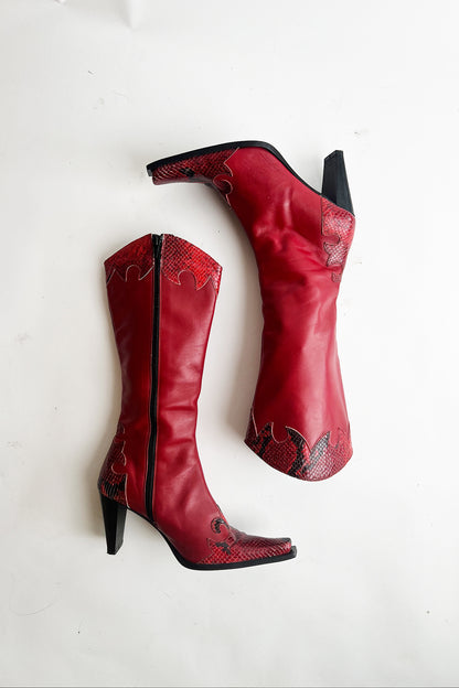 Vintage 90s Y2k Italian red leather western heeled boots size 7