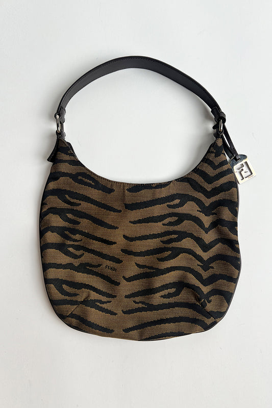 Vintage Fendi Zebra print canvas shoulder hobo bag