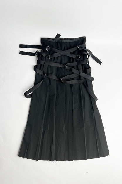 Vintage 2002 Junya Watanabe Comme des Garcons black wool bandage parachute plated maxi skirt S