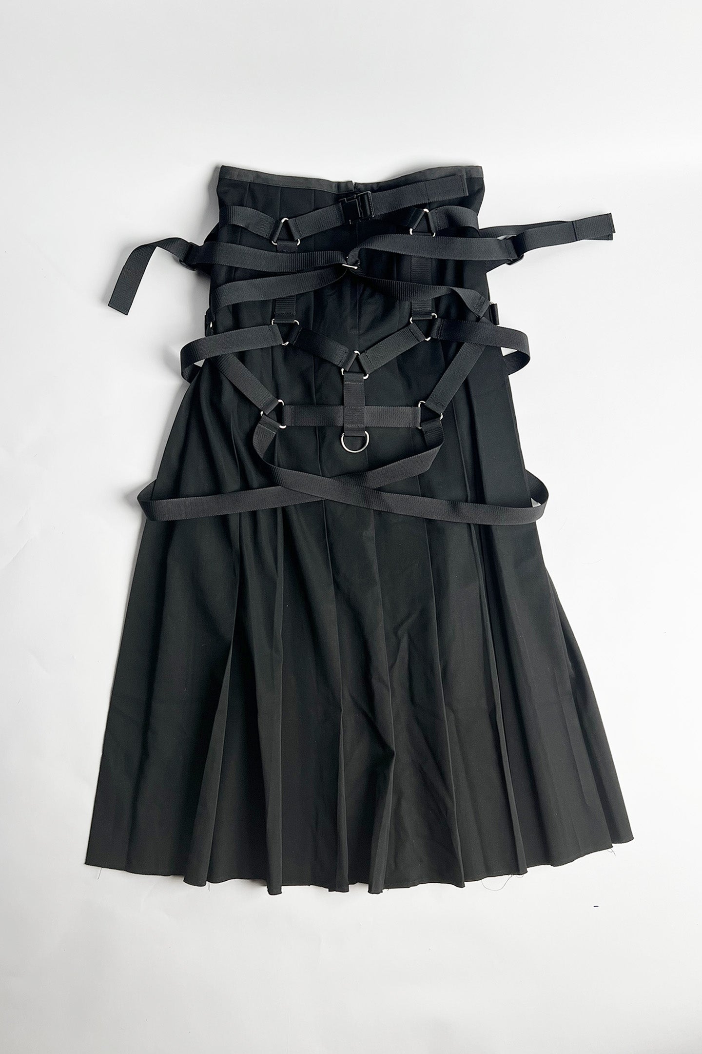 Vintage 2002 Junya Watanabe Comme des Garcons black wool bandage parachute plated maxi skirt S