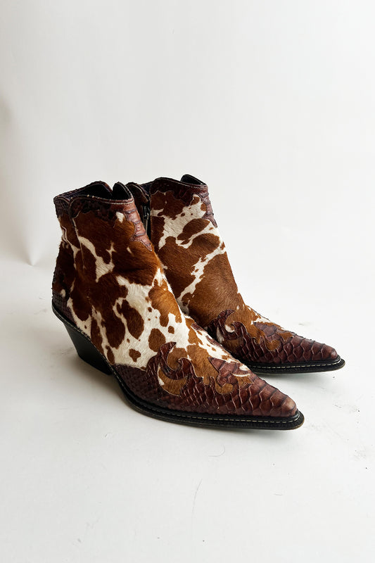 Vintage 90s Y2k Italian cowhide western heeled boots 37
