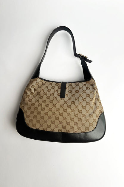 Vintage brown canvas Gucci jackie shoulder bag large