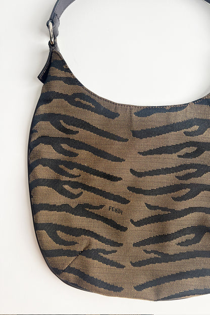 Vintage Fendi Zebra print canvas shoulder hobo bag
