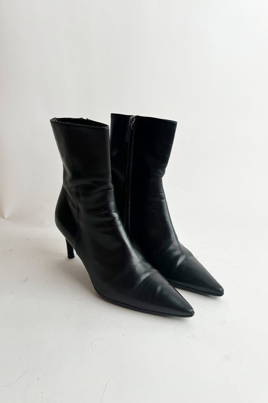 Vintage 90s black leather GUCCI kitten heel booties 8 1/2