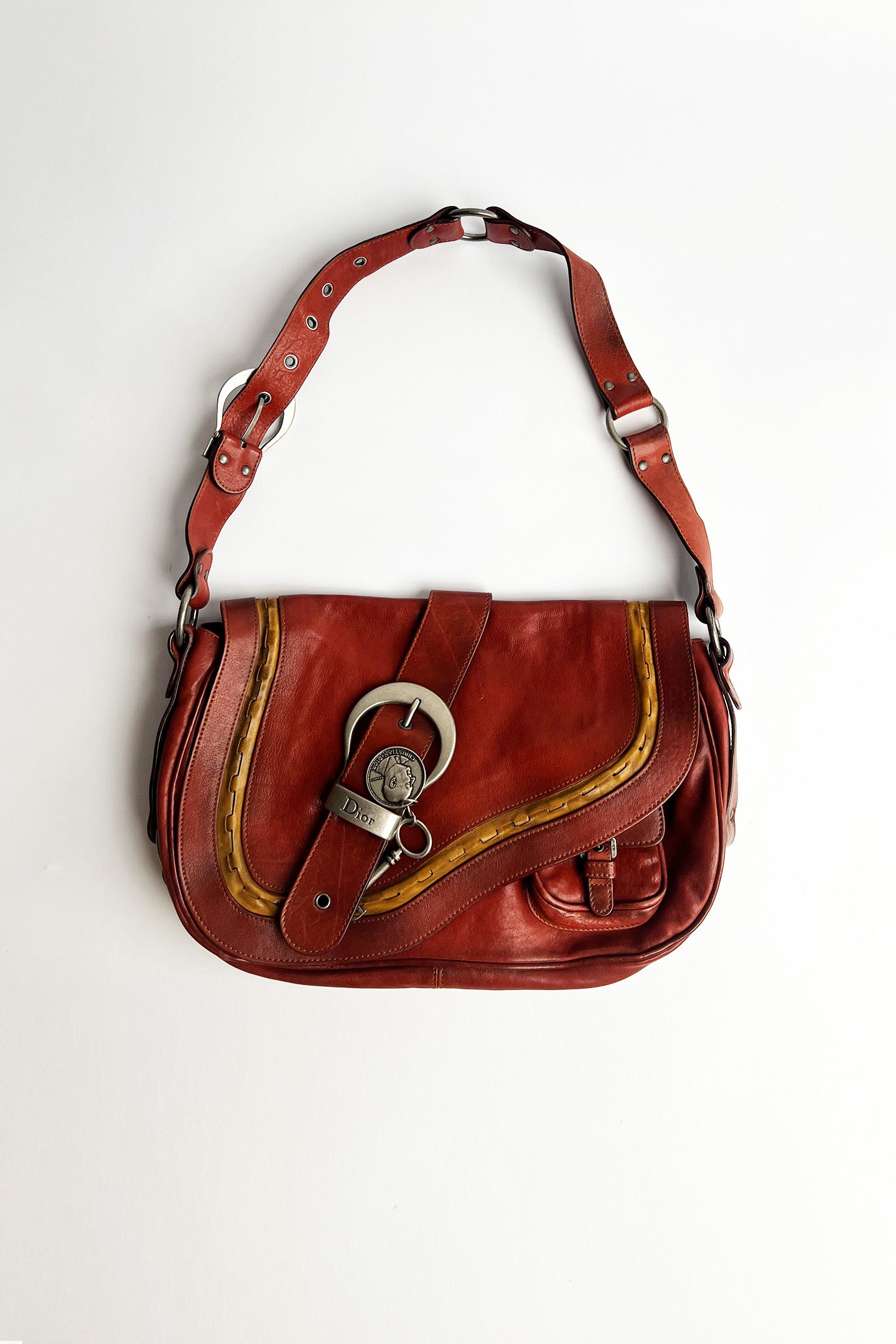 Vintage 90s John Galliano Dior Gaucho bag in red leather