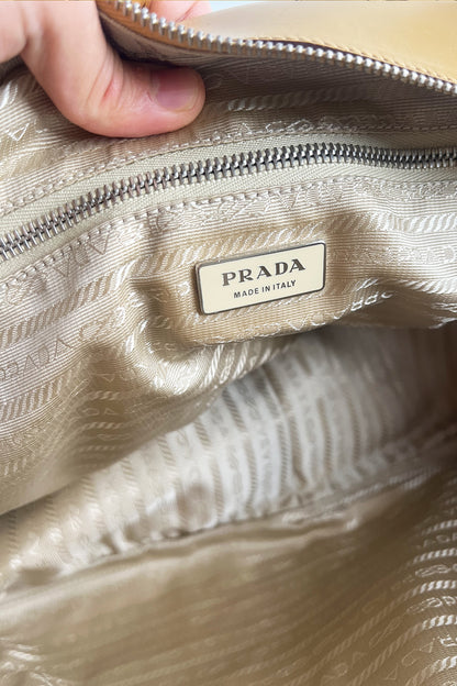 Vintage 2000s large size Prada bowling bag in Biege leather
