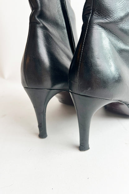 Vintage 90s black leather GUCCI kitten heel booties 8 1/2