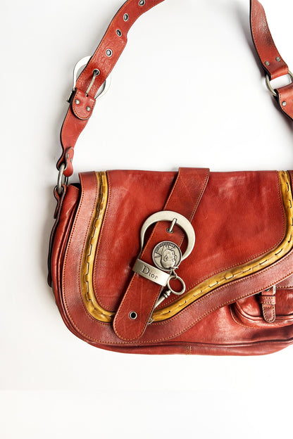Vintage 90s John Galliano Dior Gaucho bag in red leather