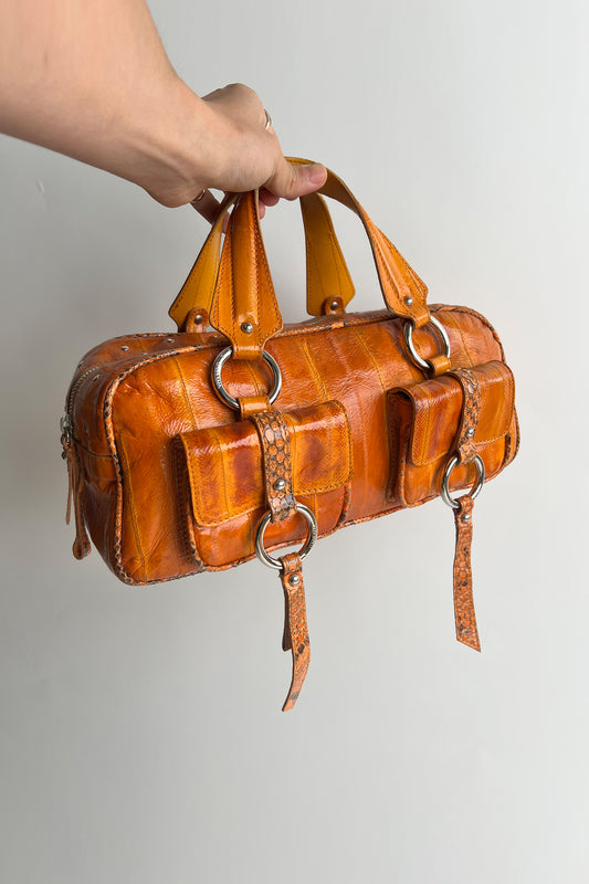 Vintage 90s y2k  D&G orange leather handbag with python trims