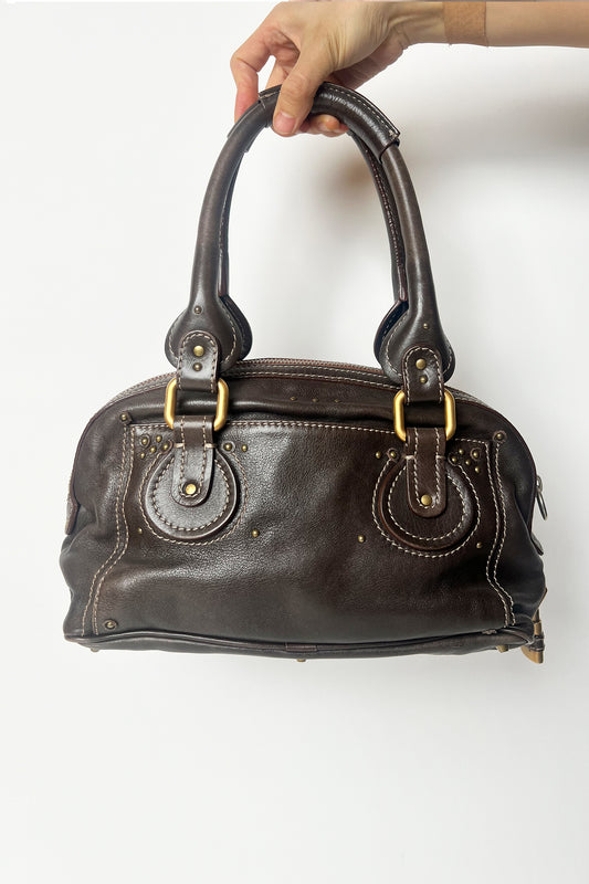Vintage 2000s Chloe brown leather Paddington Gold Padlock Key shoulder bag